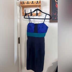 Gianni Bini Blue and Teal Pleated Spaghetti Strap Dress